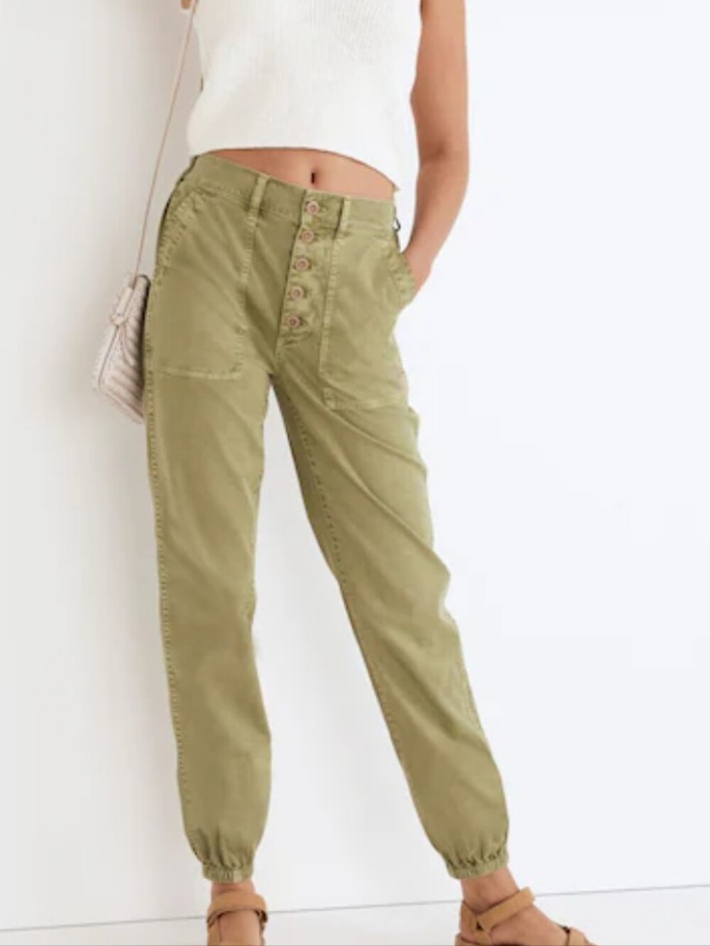 Madewell Griff Pull On Tapered Fatigue Cargo Green Pants